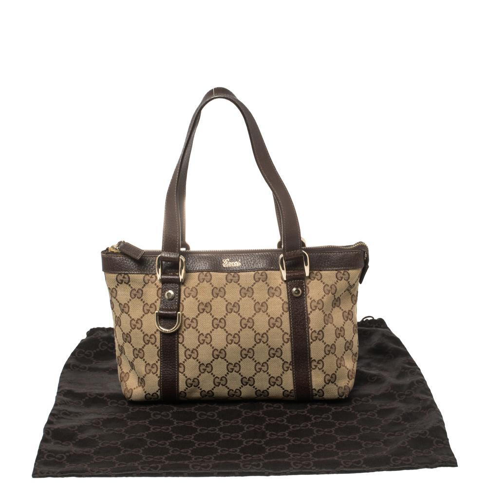 Gucci Abbey-Tasche aus GG Segeltuch und Leder in Beige/Braun 8