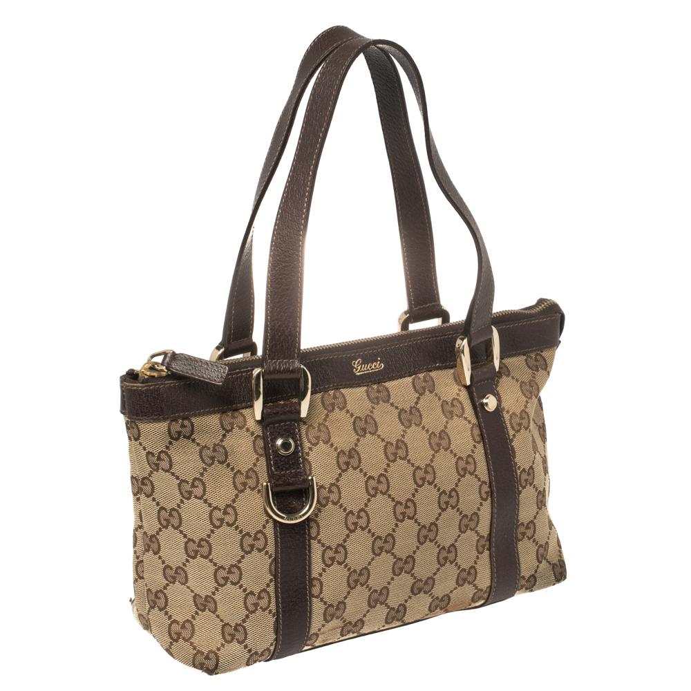 Gucci Abbey-Tasche aus GG Segeltuch und Leder in Beige/Braun im Zustand „Gut“ in Dubai, Al Qouz 2