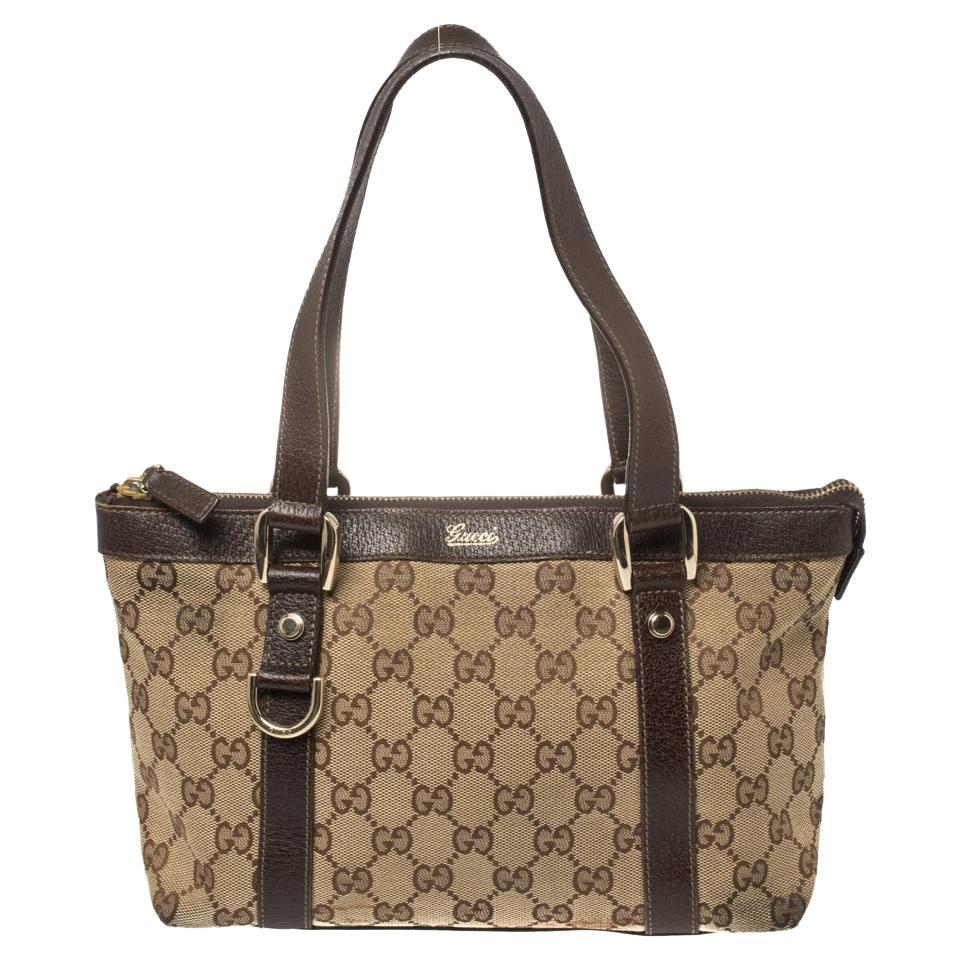 Gucci Beige/Brown GG Canvas and Leather Abbey Tote