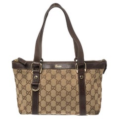 Gucci Beige/Brown GG Canvas and Leather Abbey Tote