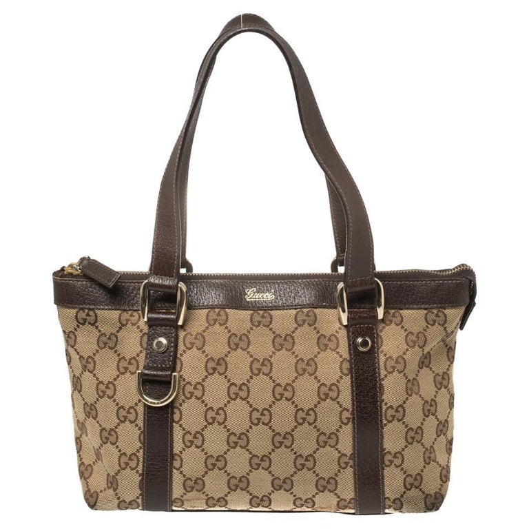 Gucci Beige/Brown GG Canvas and Leather Abbey Tote For Sale at 1stDibs | gucci  abbey tote