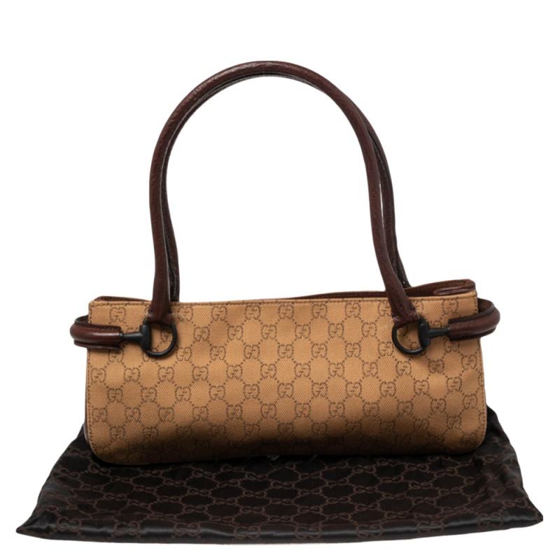 Gucci Beige/Brown GG Canvas and Leather Baguette 7
