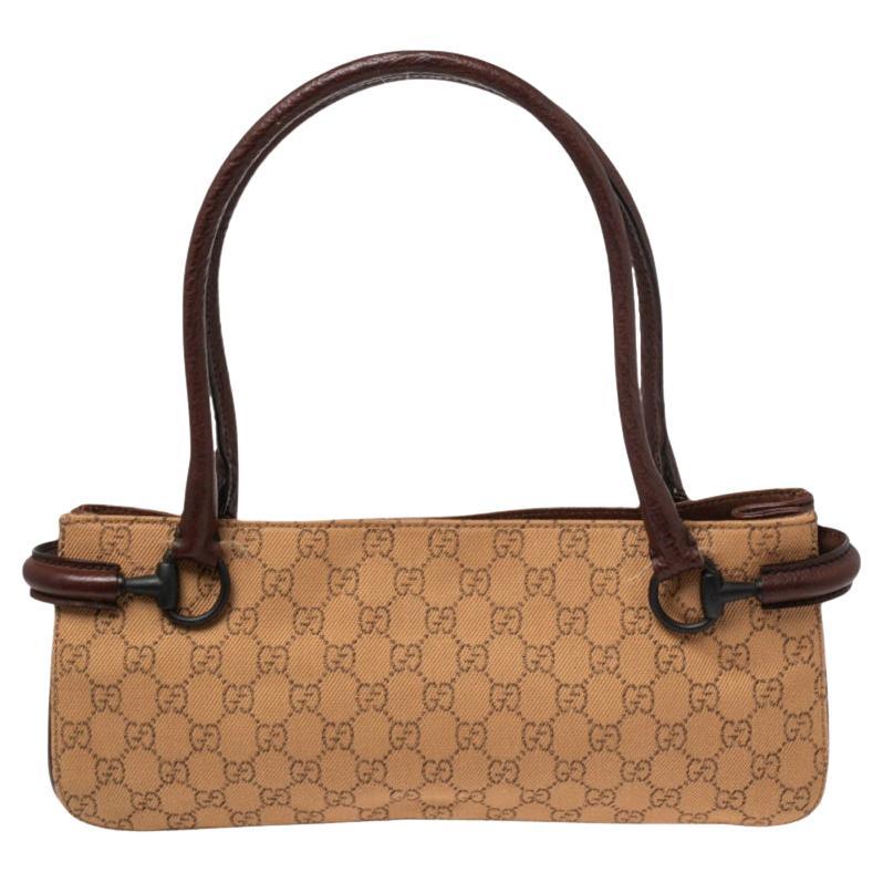 Gucci Beige/Brown GG Canvas and Leather Baguette