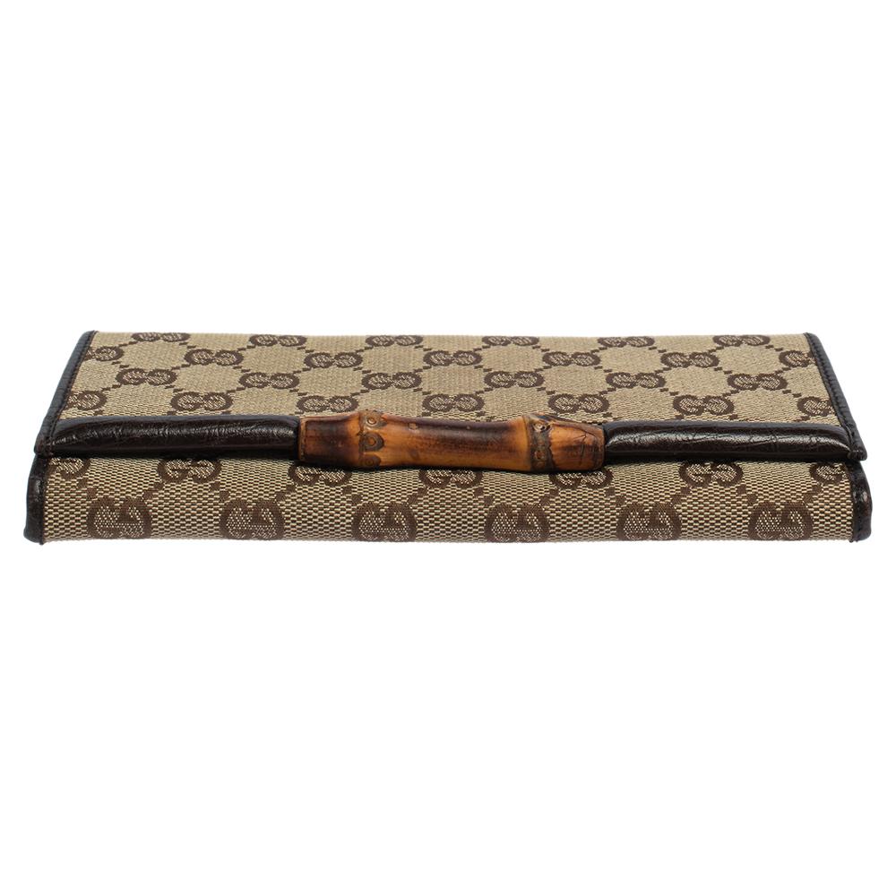 Women's Gucci Beige/Brown GG Canvas and Leather Bamboo Continental Wallet
