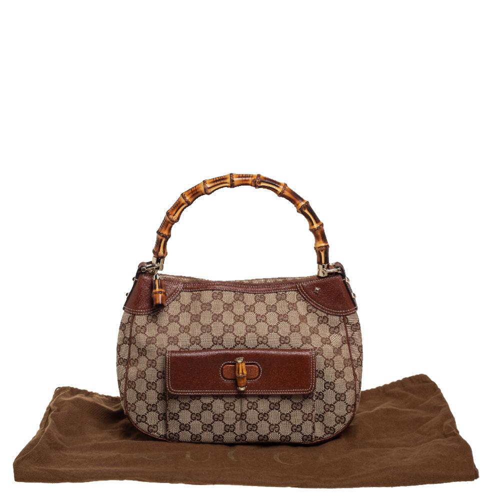 Gucci Beige/Brown GG Canvas and Leather Bamboo Hobo 8