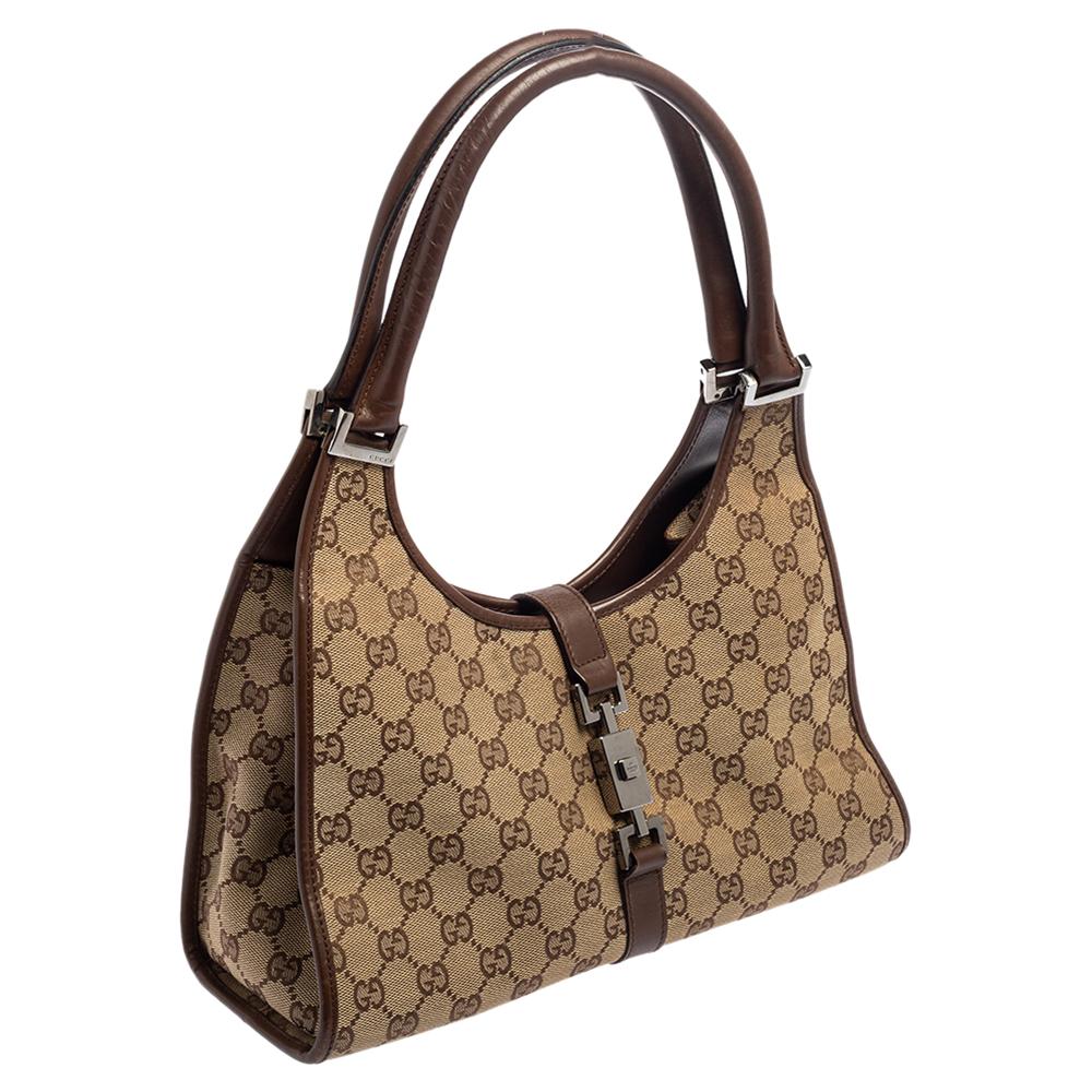 Gucci Beige/Brown GG Canvas and Leather Bardot Hobo 4