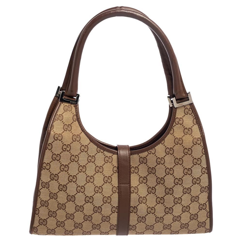 Gucci Beige/Brown GG Canvas and Leather Bardot Hobo 5