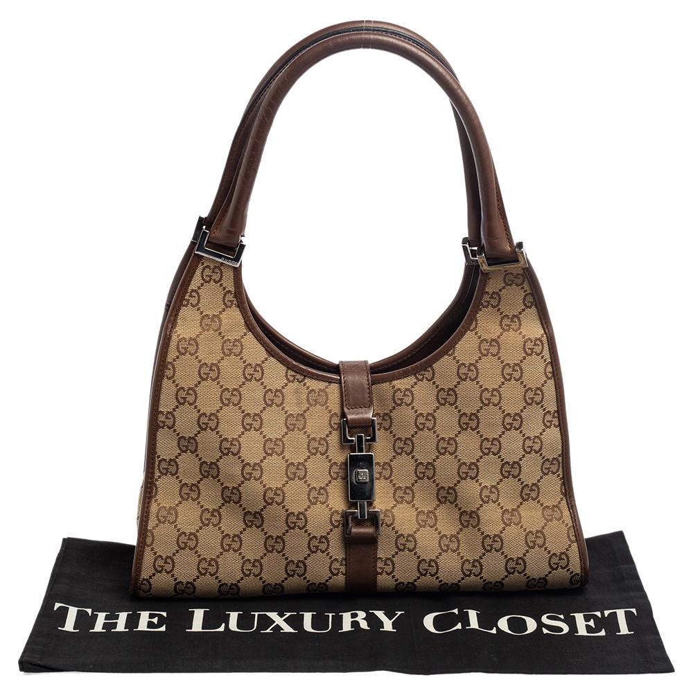 Gucci Beige/Brown GG Canvas and Leather Bardot Hobo 6