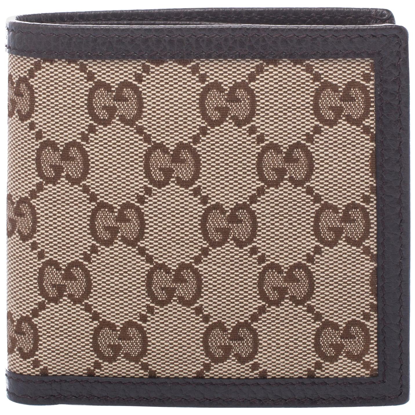 Gucci Beige/Brown GG Canvas and Leather Bifold Wallet For Sale at 1stDibs