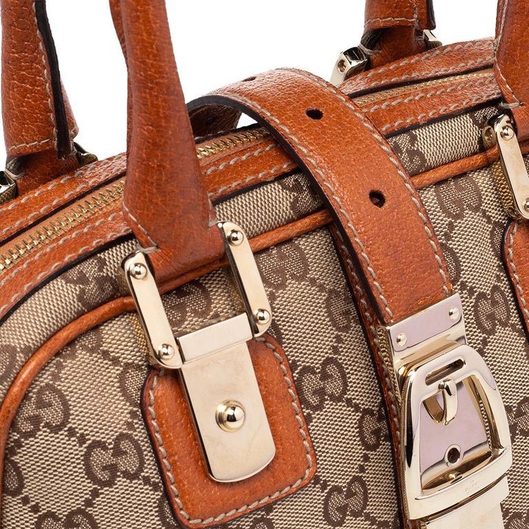 Gucci Beige/Brown GG Canvas and Leather Bowler Bag at 1stDibs