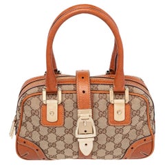 Gucci Beige/Brown GG Canvas and Leather Bowler Bag