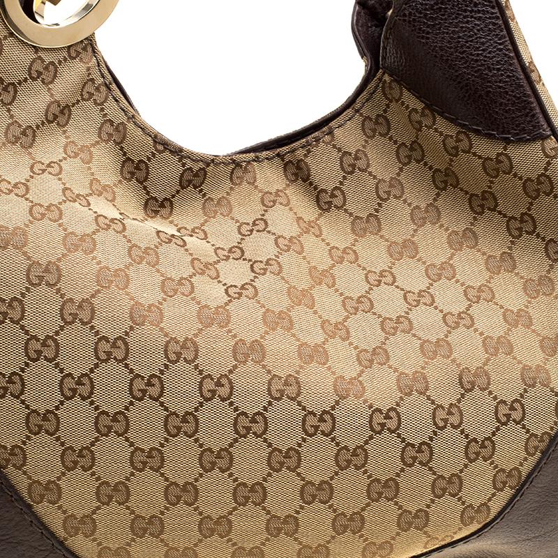 Gucci Beige/Brown GG Canvas and Leather Charlotte Hobo In Good Condition In Dubai, Al Qouz 2