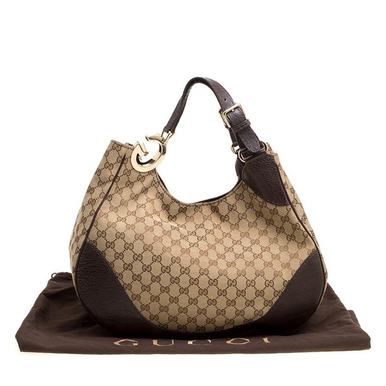 Gucci Beige/Brown GG Canvas and Leather Charlotte Hobo at 1stdibs