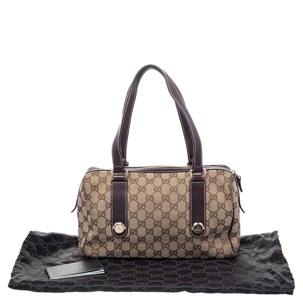Gucci Beige/Brown GG Canvas and Leather Charmy Boston Bag 8
