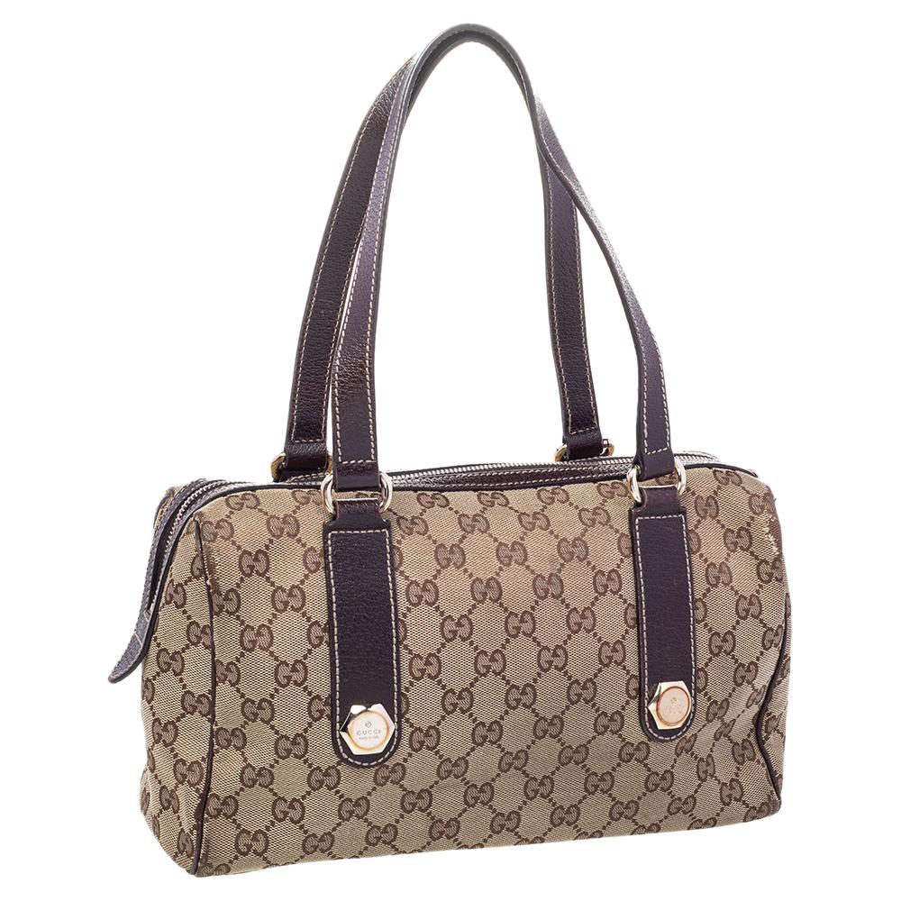 Women's Gucci Beige/Brown GG Canvas and Leather Charmy Boston Bag