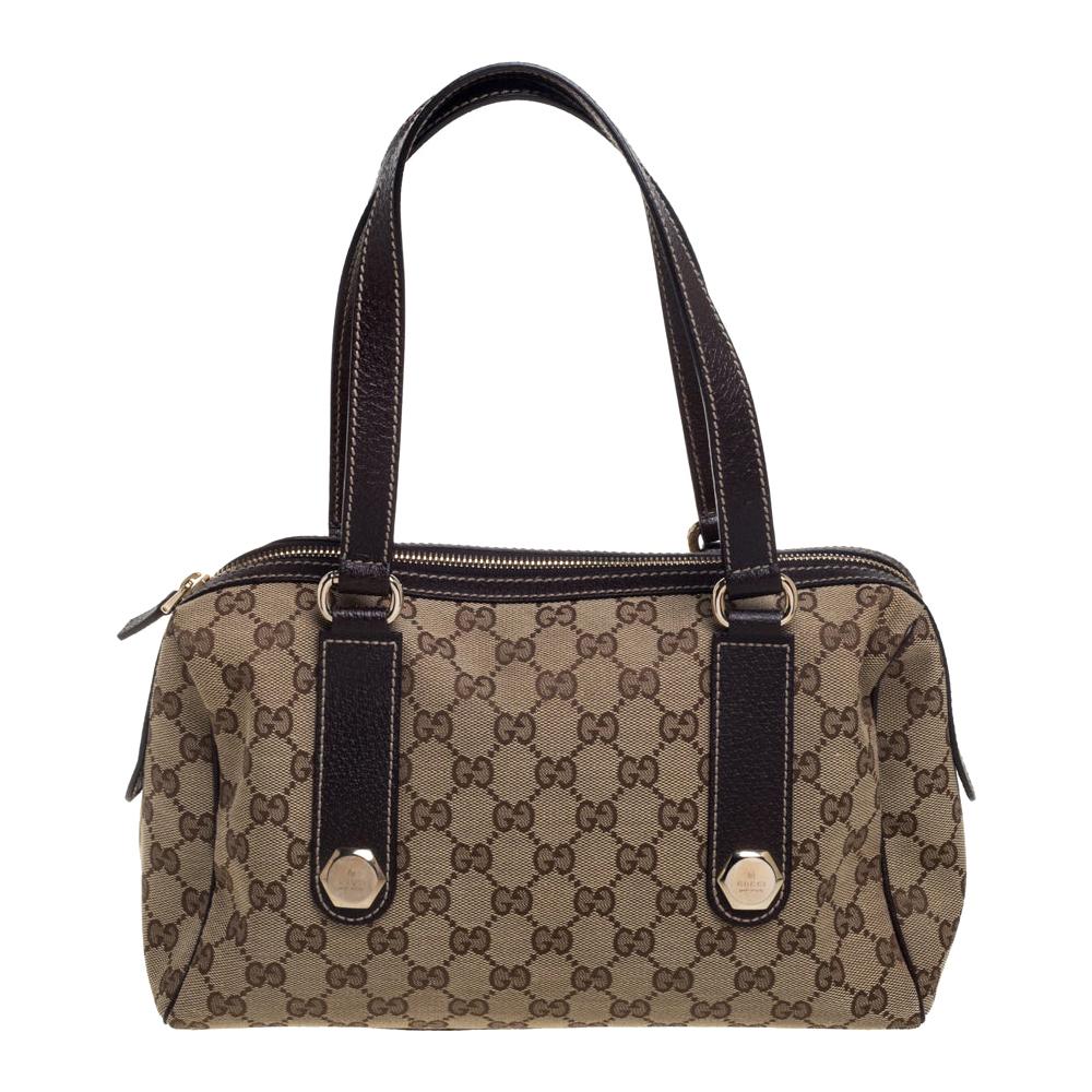 Gucci Beige/Brown GG Canvas and Leather Charmy Boston Bag