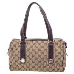 Gucci Beige/Brown GG Canvas and Leather Charmy Boston Bag