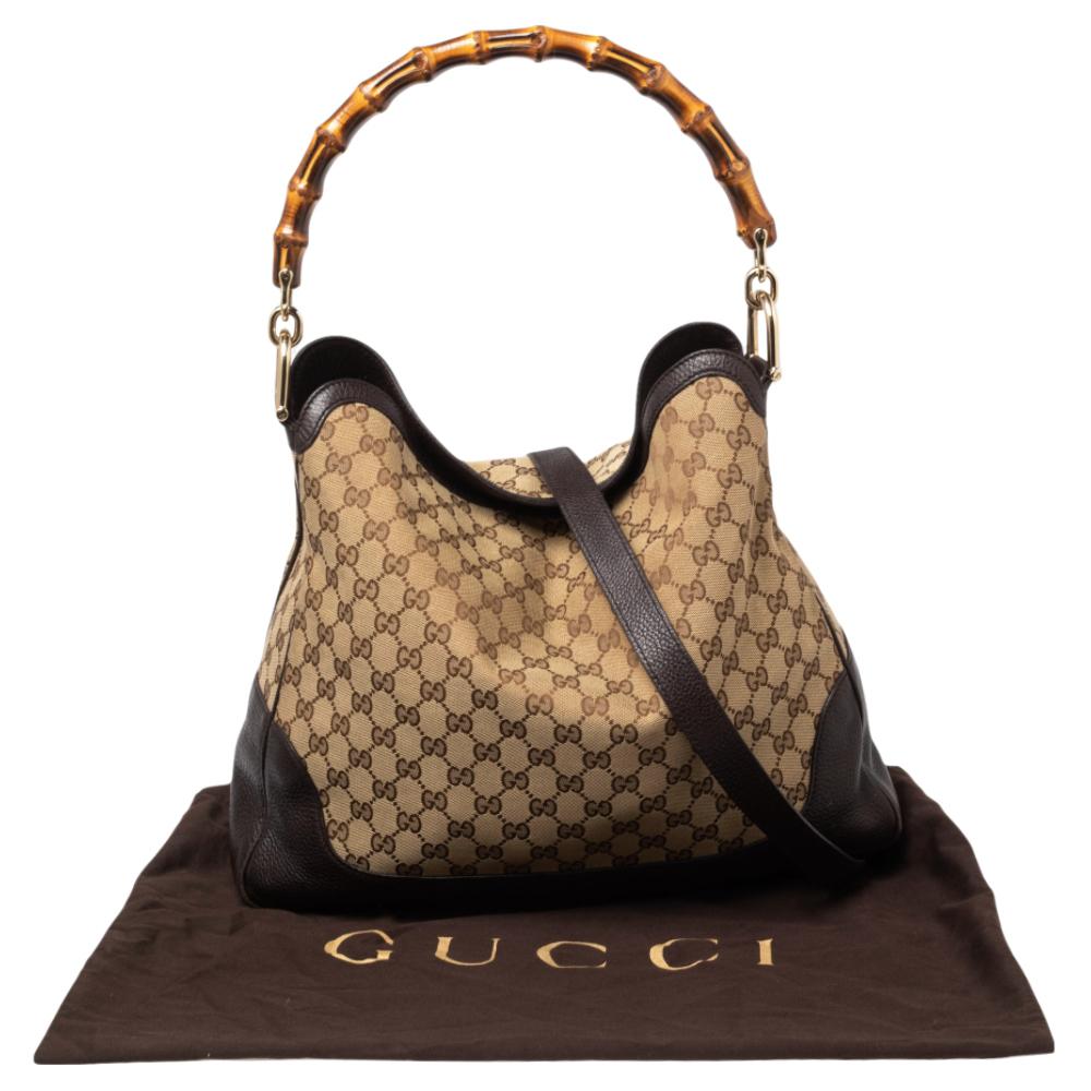 Gucci Beige/Brown GG Canvas And Leather Diana Bamboo Hobo 7