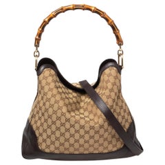 Gucci Beige/Marrone GG Tela e Pelle Diana Bamboo Hobo