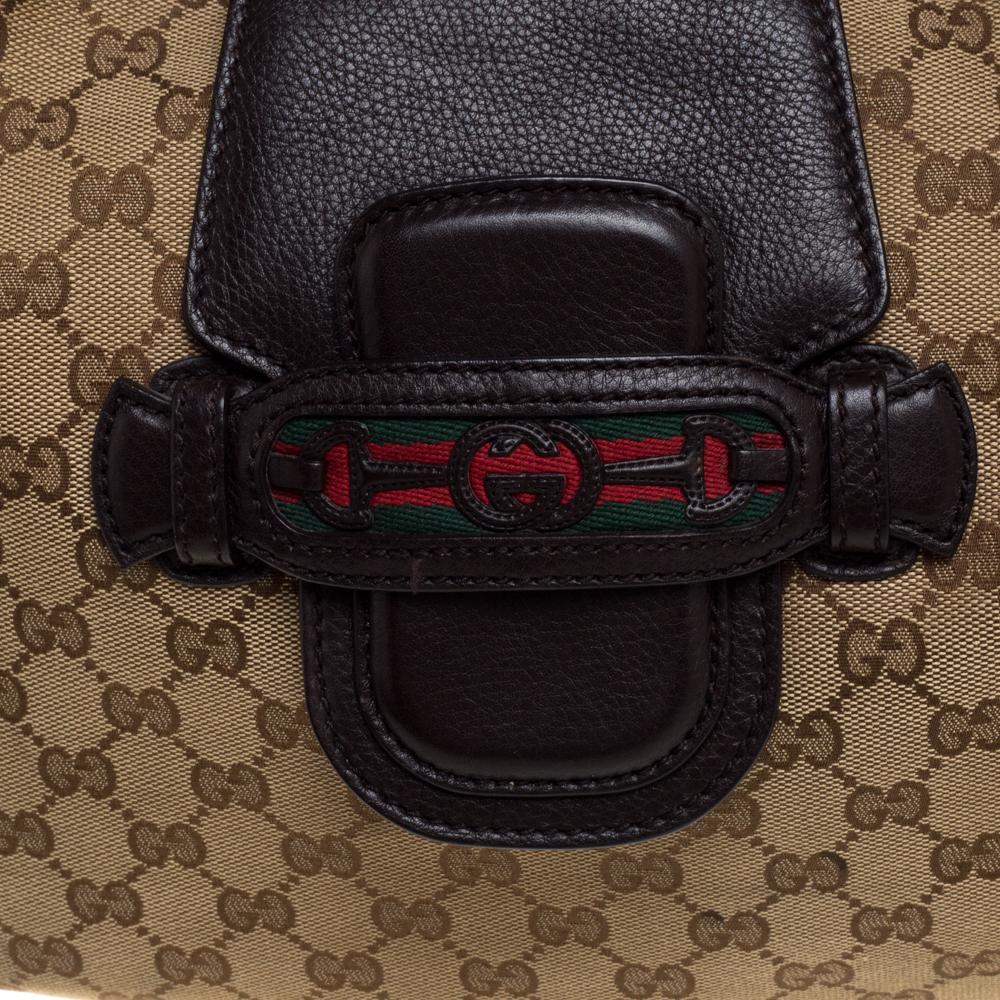 Gucci Beige/Braun GG Canvas und Leder Dressur Hobo 6