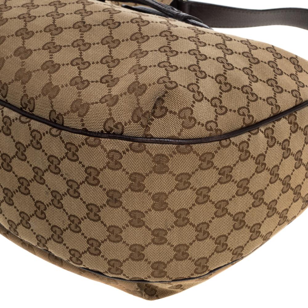 Gucci Beige/Braun GG Canvas und Leder Dressur Hobo 7