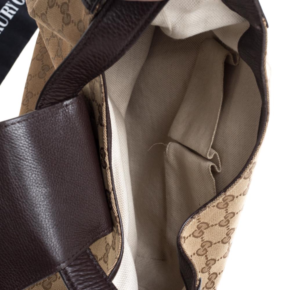 Gucci Beige/Braun GG Canvas und Leder Dressur Hobo 5
