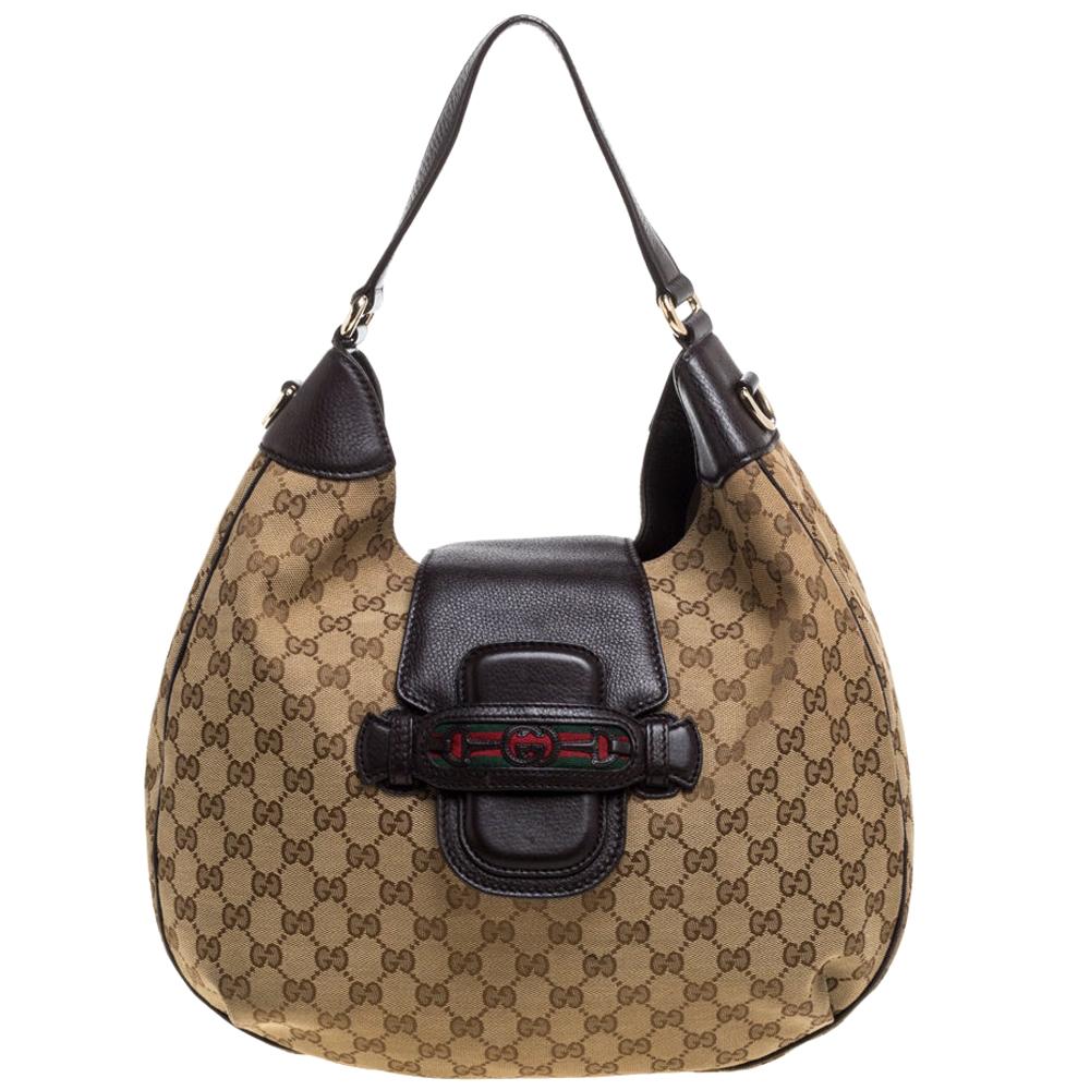 Gucci Beige/Brown GG Canvas and Leather Dressage Hobo