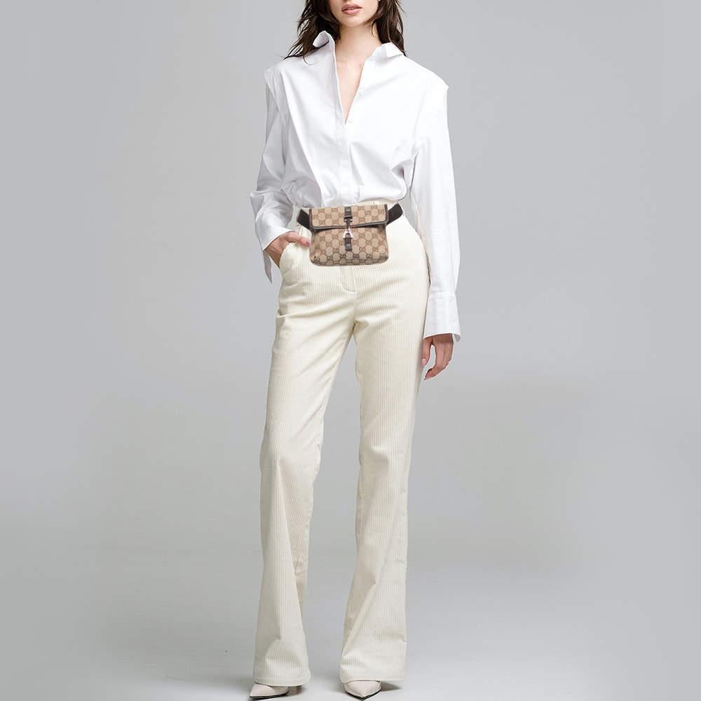Gucci Beige/Brown GG Canvas and Leather Flight Belt Bag In Good Condition In Dubai, Al Qouz 2
