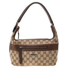 Gucci Beige/Brown GG Canvas and Leather Front Zip Shoulder Bag