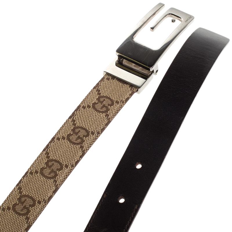 Gucci Beige/Brown GG Canvas and Leather G Buckle Belt 80CM In Good Condition In Dubai, Al Qouz 2