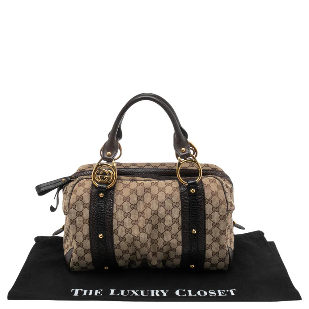 Gucci Beige/Brown GG Canvas and Leather G Interlocking Bowler Bag 6