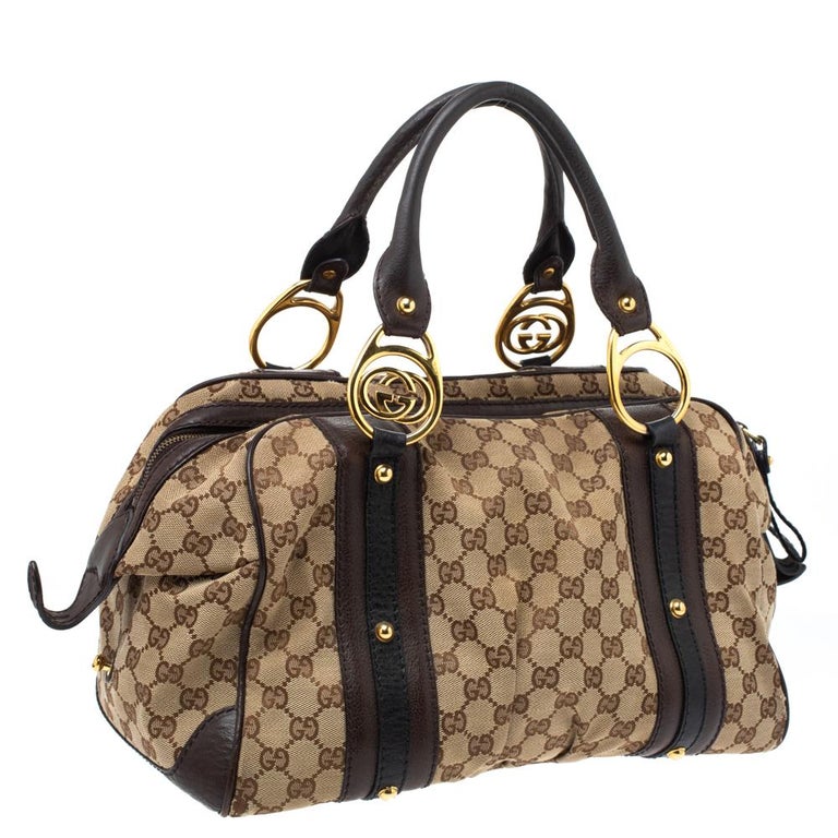 Gucci Beige/Brown GG Canvas and Leather G Interlocking Bowler Bag at ...