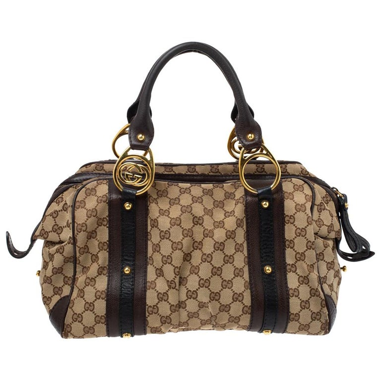 Gucci Beige/Brown GG Canvas and Leather G Interlocking Bowler Bag at ...