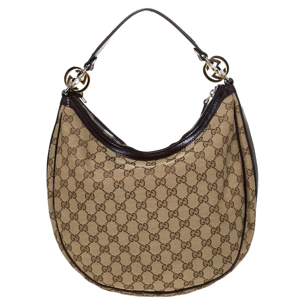 Gucci Beige/Brown GG Canvas and Leather GG Twins Medium Hobo For Sale ...