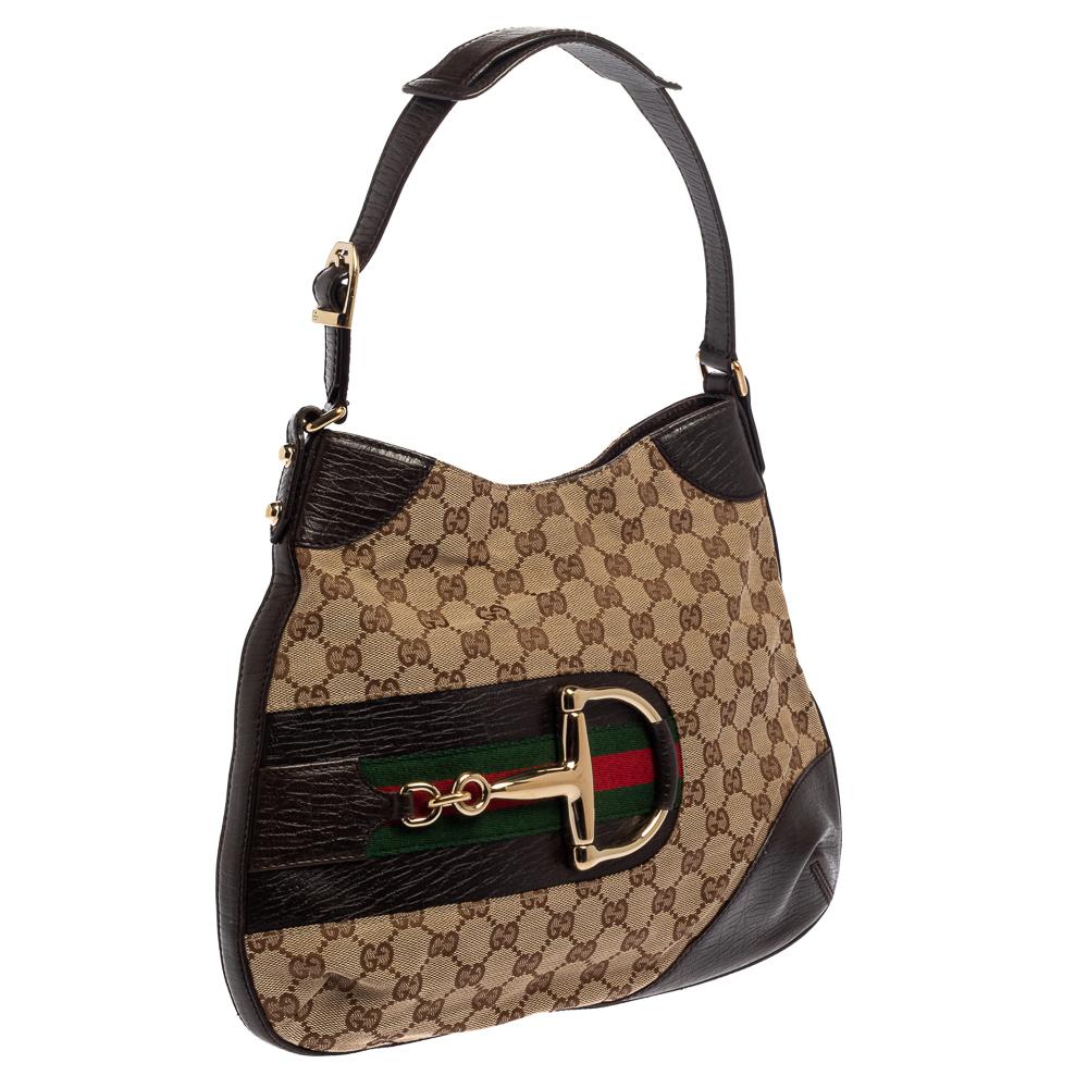 Women's Gucci Beige/Brown GG Canvas and Leather Hasler Hobo