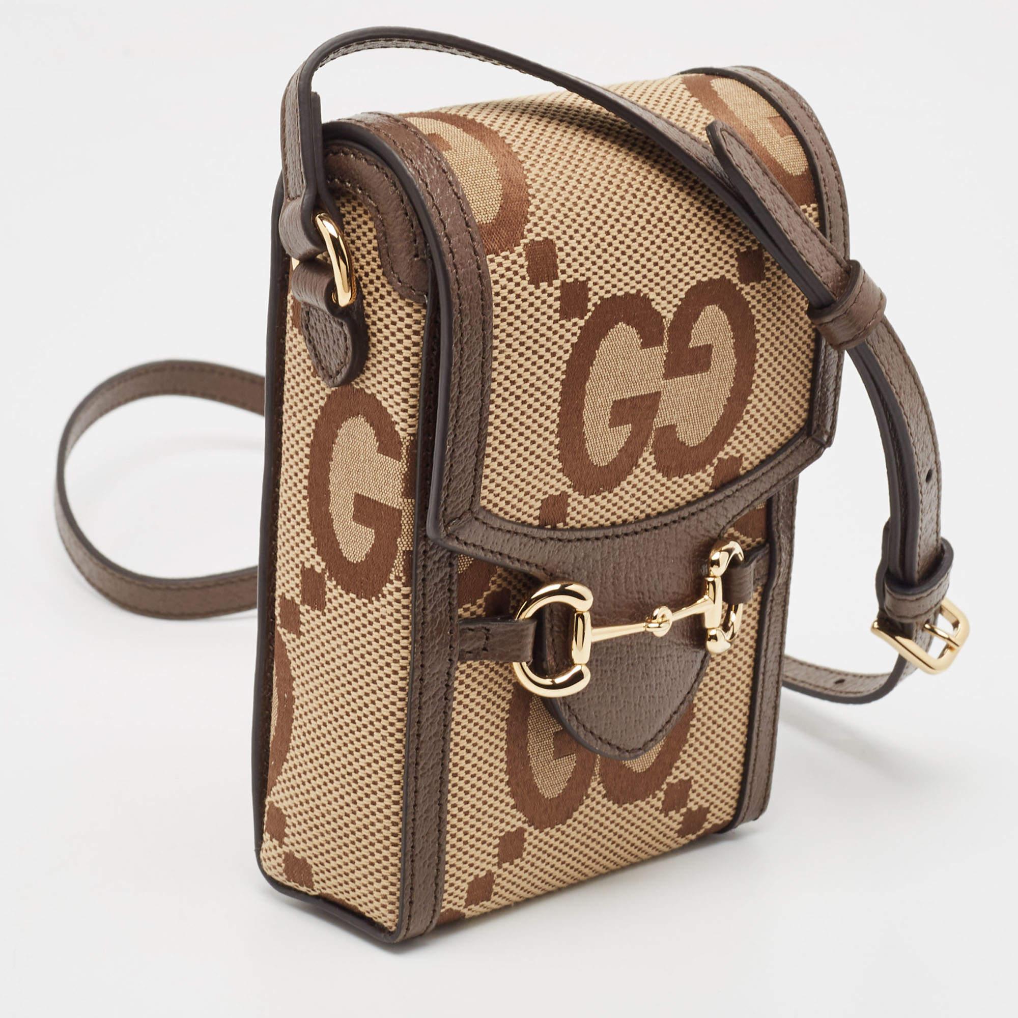 Women's Gucci Beige/Brown GG Canvas and Leather Horsebit 1955 Crossbody Bag