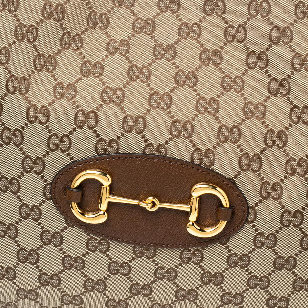 Gucci Beige/Brown GG Canvas and Leather Horsebit 1955 Tote In New Condition In Dubai, Al Qouz 2