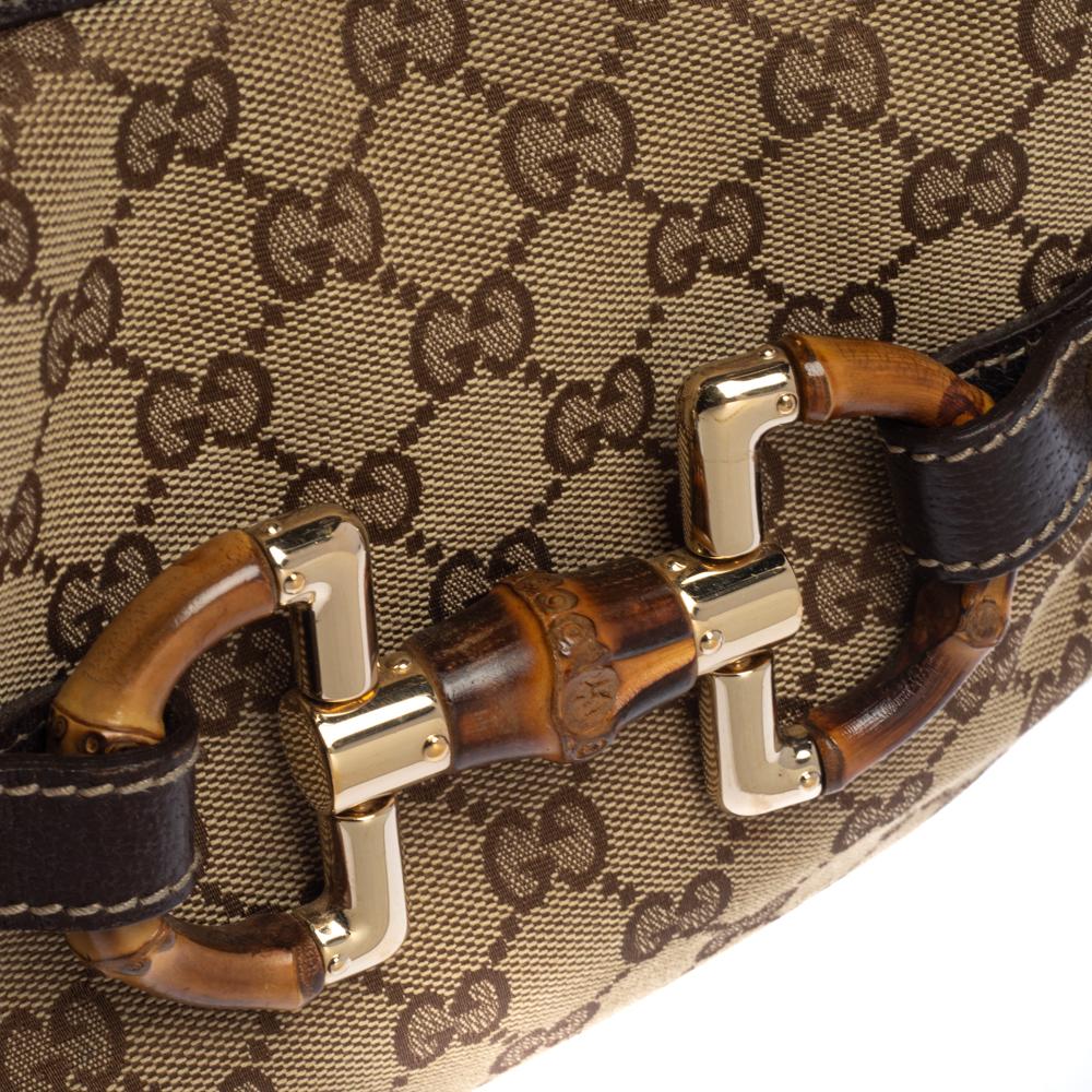 Gucci Beige/Braun GG Canvas und Leder Horsebit Amalfi Hobo 7