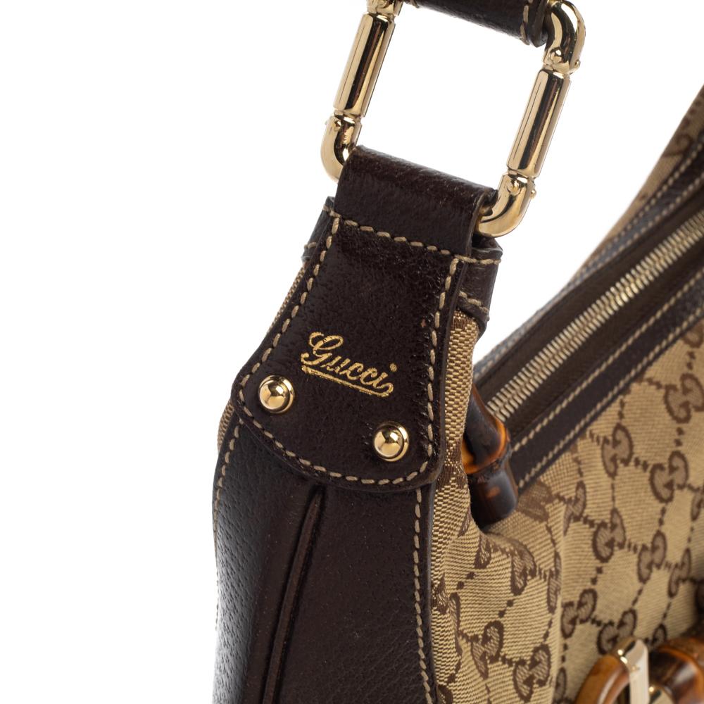 Gucci Beige/Braun GG Canvas und Leder Horsebit Amalfi Hobo 8