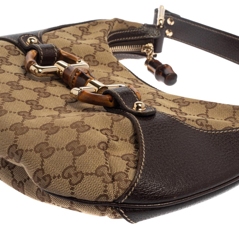 Gucci Beige/Braun GG Canvas und Leder Horsebit Amalfi Hobo 5