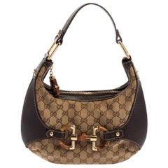 Gucci Beige/Brun GG Toile et Cuir Horsebit Amalfi Hobo