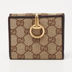 Gucci Beige/Brown GG Canvas and Leather Horsebit Clasp Compact Wallet