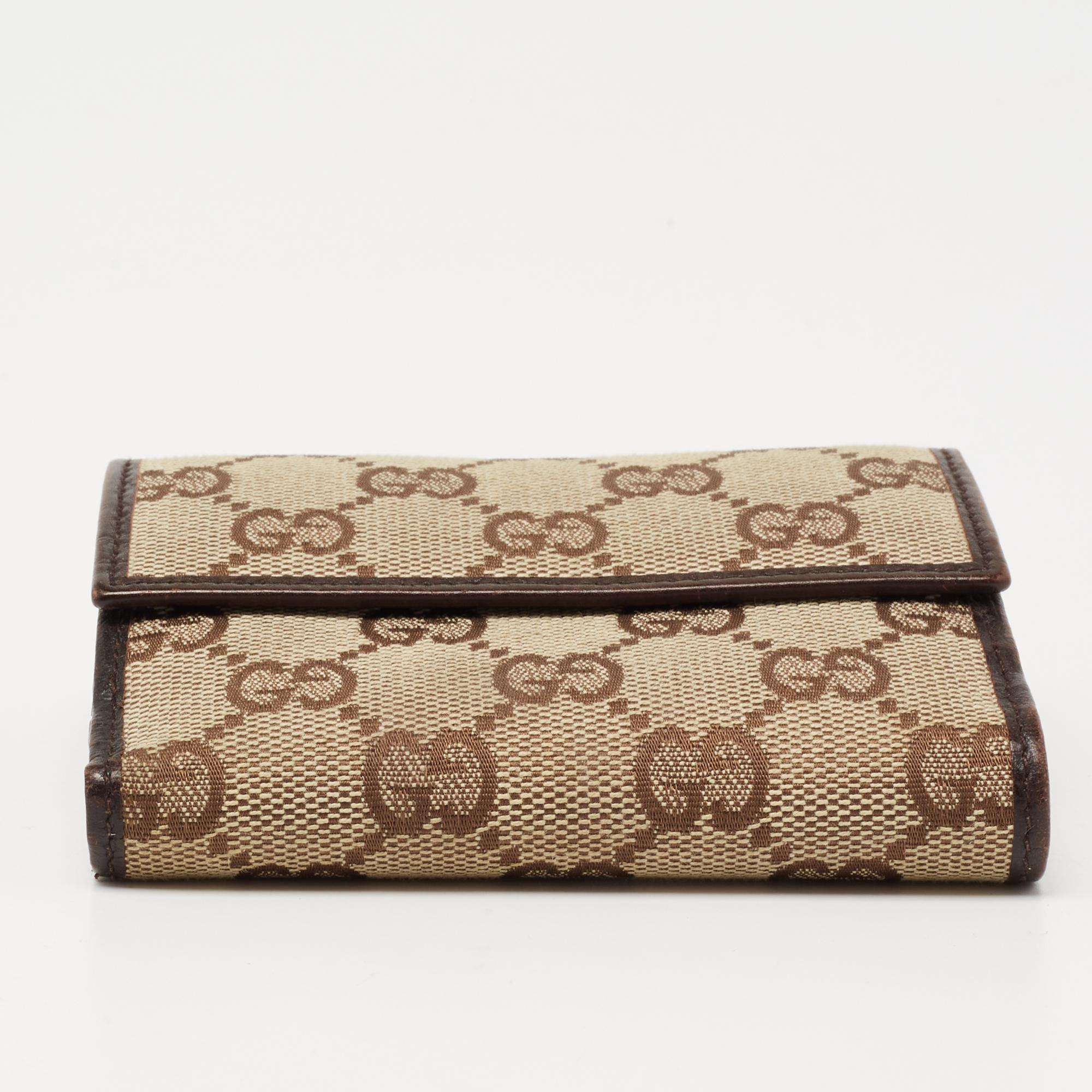Women's Gucci Beige/Brown GG Canvas and Leather Horsebit Clasp Compact Wallet