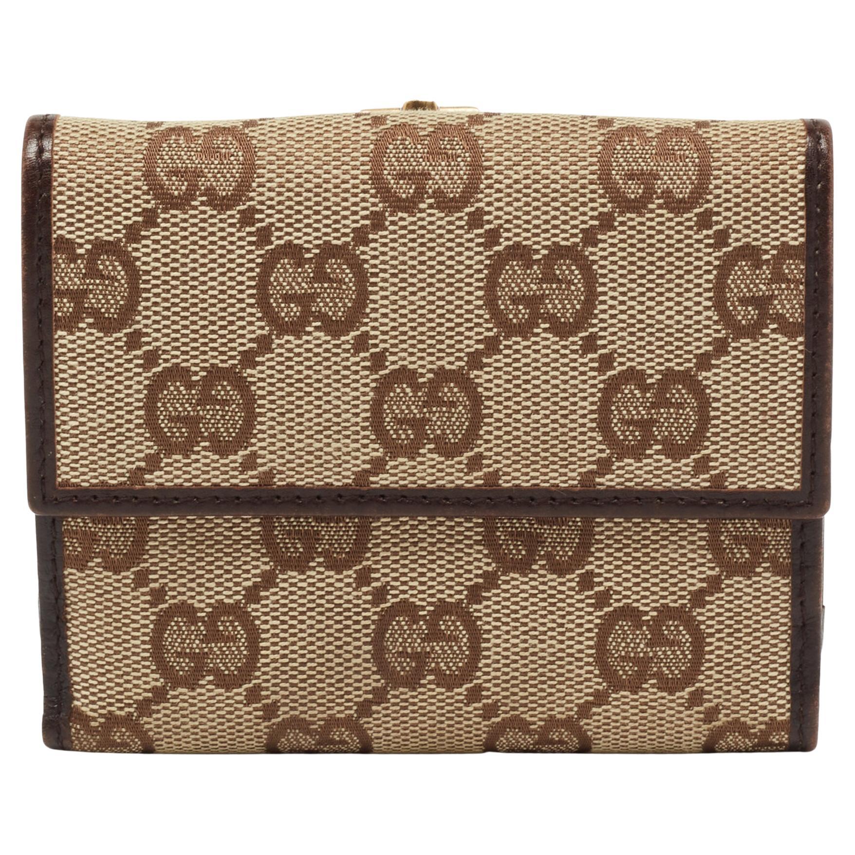 Gucci Beige/Brown GG Canvas and Leather Horsebit Clasp Compact Wallet