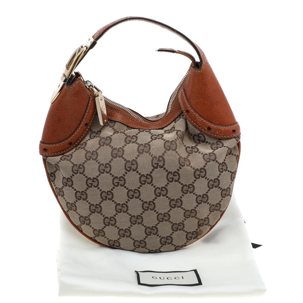 Gucci Beige/Brown GG Canvas And Leather Horsebit Glam Hobo 6