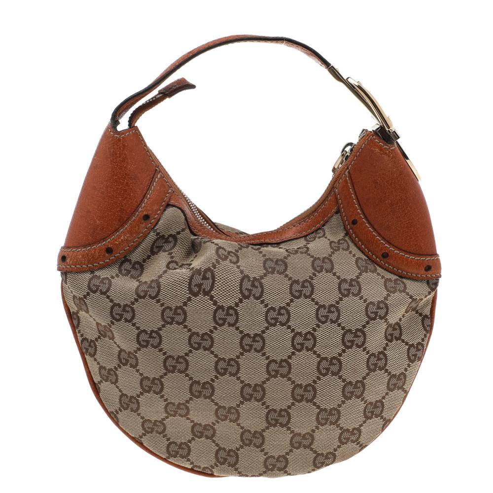 Gucci Beige/Brown GG Canvas And Leather Horsebit Glam Hobo 7