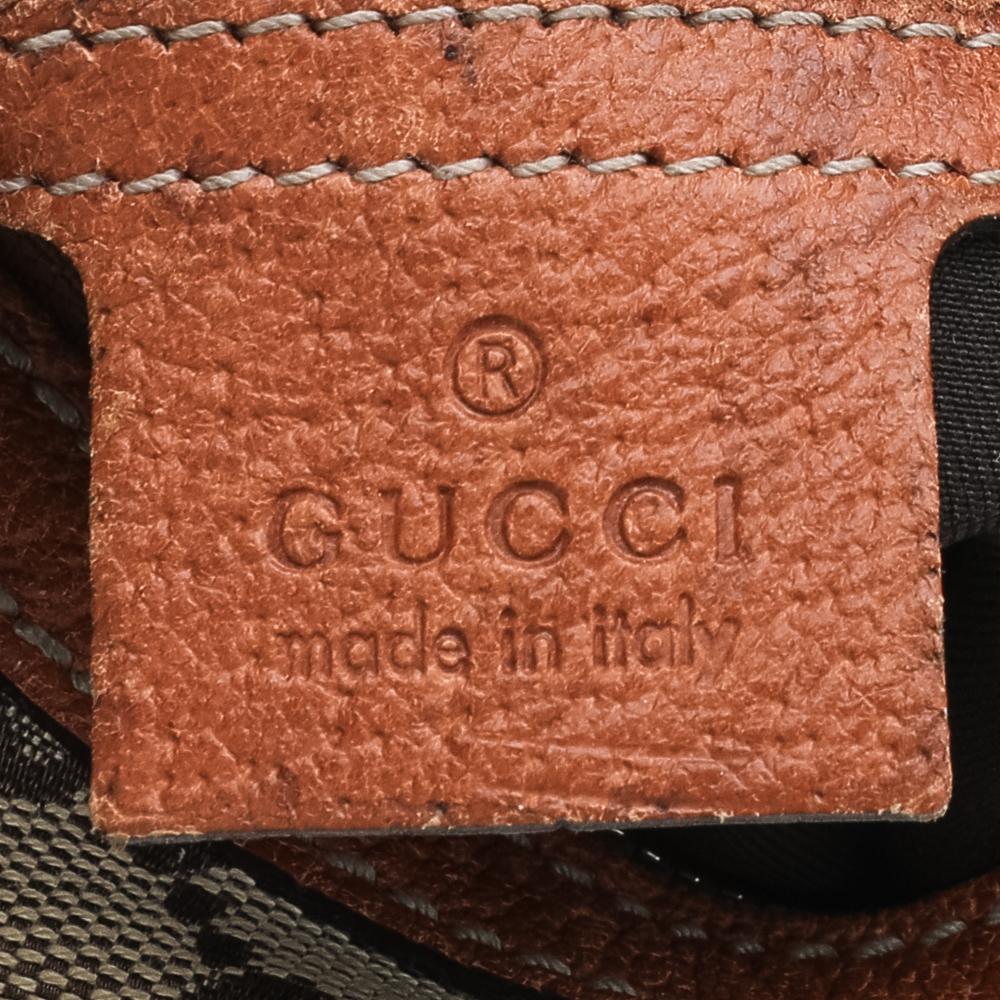 Gucci Beige/Brown GG Canvas And Leather Horsebit Glam Hobo In Good Condition In Dubai, Al Qouz 2
