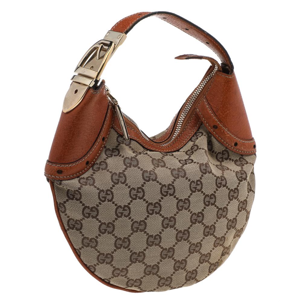 Gucci Beige/Brown GG Canvas And Leather Horsebit Glam Hobo 4