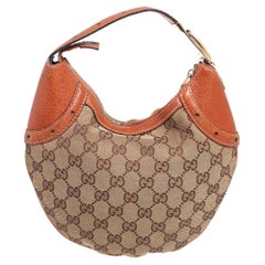 Used Gucci Beige/Brown GG Canvas and Leather Horsebit Glam Hobo