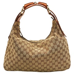 Gucci Beige/Brown GG Canvas and Leather Horsebit Handle Hobo